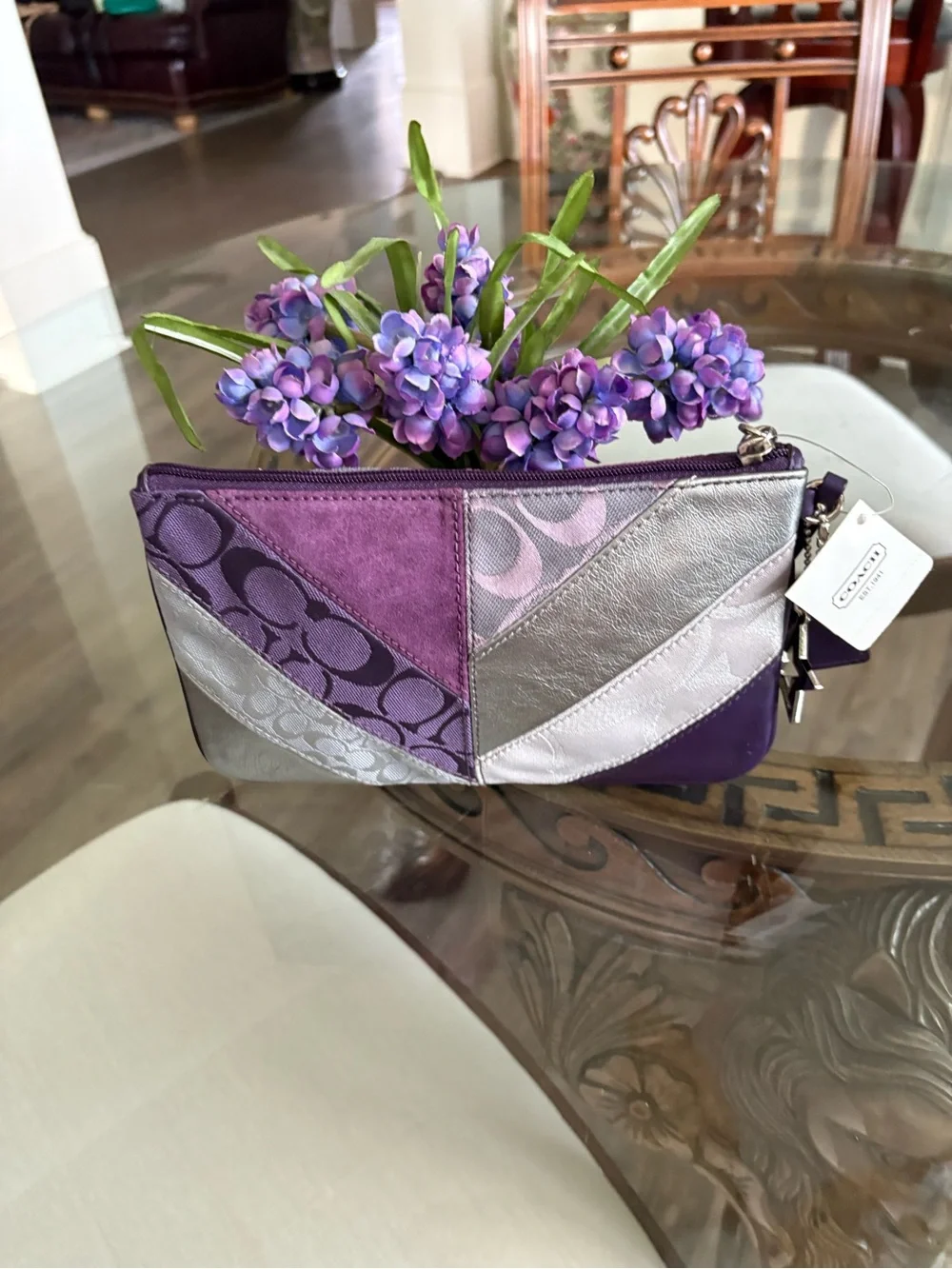 Coach Purple Patchwork Wristlet